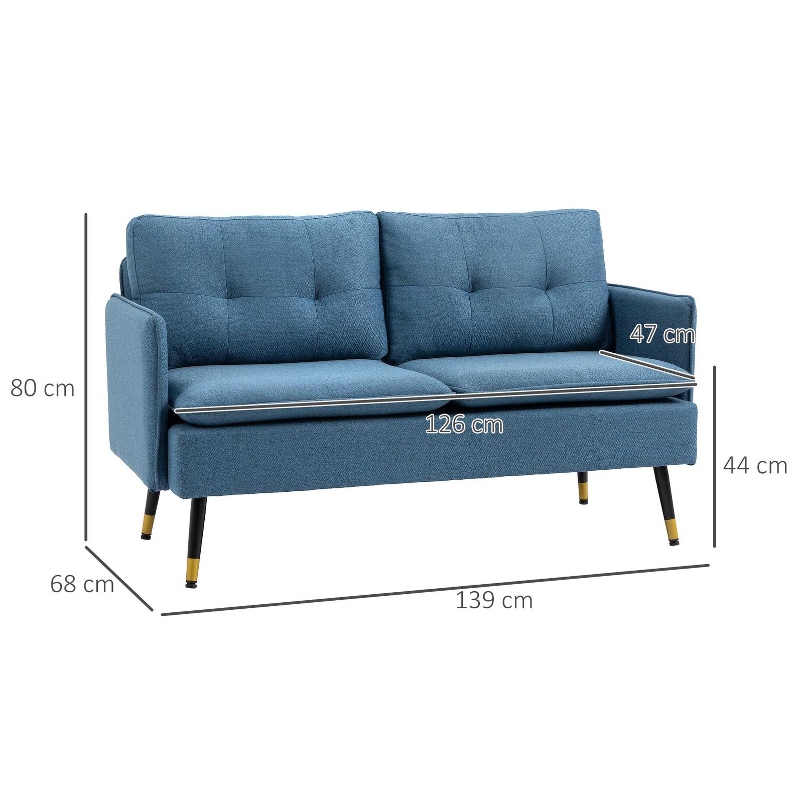 HOMCOM Modern Two Seater Sofa, Button Tufted Loveseat with Cushions and Steel Legs for Living Room, Guest Room, Dark Blue - Image 3