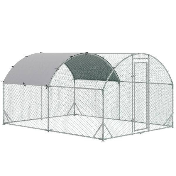 PawHut 2.8 x 3.8 x 2m Walk In Chicken Run Galvanised Chicken Coop with Water-Resist Cover, Silver PawHut 2.8 x 3.8 x 2m Walk In Chicken Run Galvanised Chicken Coop with Water-Resist Cover, Silver