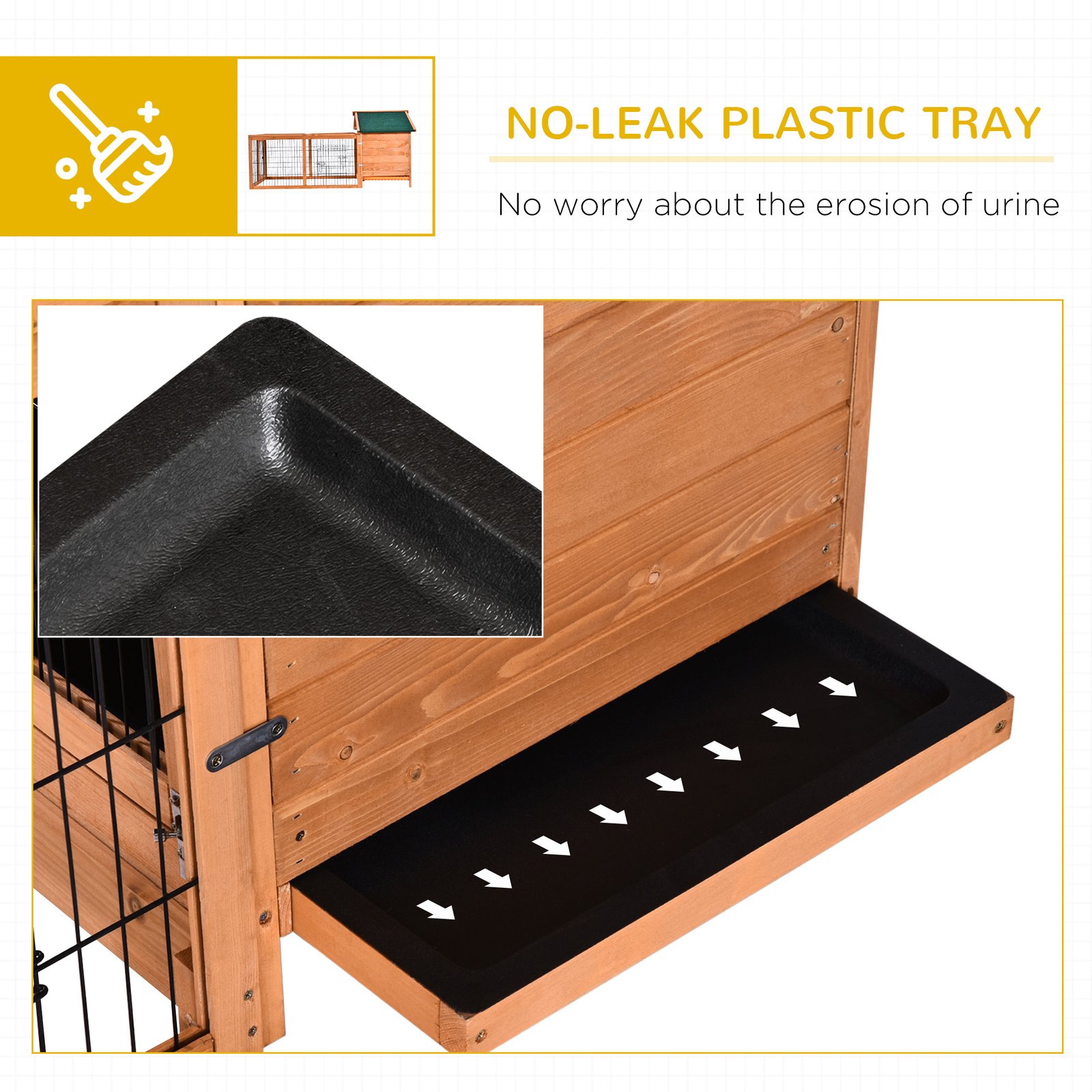 PawHut Wooden Rabbit Hutch Outdoor, Guinea Pig Hutch, Detachable Pet House Animal Cage with Openable Run & Roof Lockable Door Slide-out Tray 146 x 95 x 69cm - Image 6