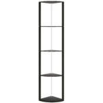 HOMCOM RGB LED Floor Lamp with Shelves, 4-Tier Dimmable Standing Lamp with Remote Control, Black