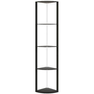 HOMCOM RGB LED Floor Lamp with Shelves, 4-Tier Dimmable Standing Lamp with Remote Control, Black