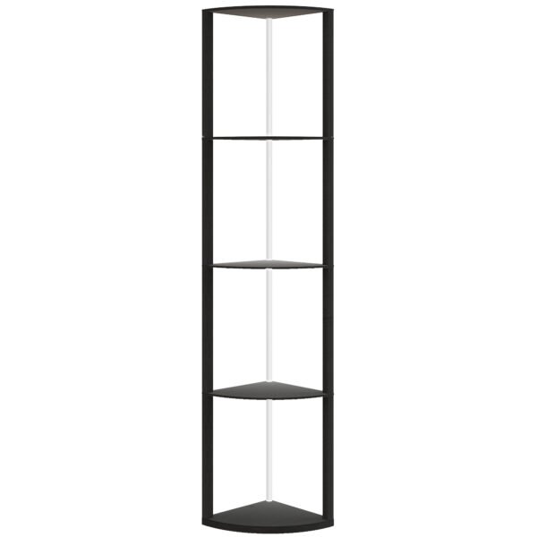 HOMCOM RGB LED Floor Lamp with Shelves, 4-Tier Dimmable Standing Lamp with Remote Control, Black