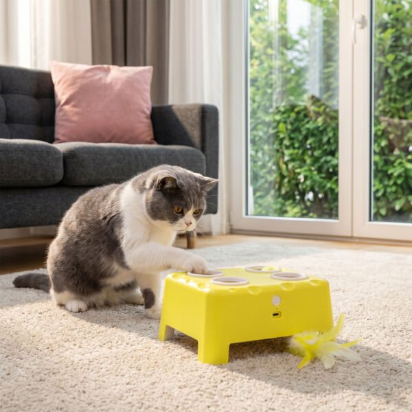 PawHut 3 in 1 Interactive Cat Toys with Mouse & Feather Teaser Toy Rechargeable Automatic for Indoor Kittens & Adult Cats