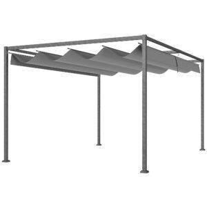 Outsunny 4 x 3(m) Metal Outdoor Pergola with Retractable Roof, Outdoor Gazebo with Drainage Holes for Garden, Patio, Lawn, Grey