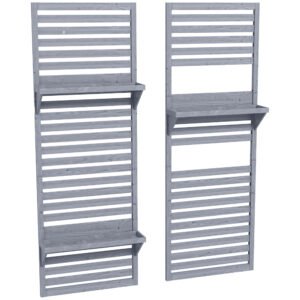 Outsunny Wall Mounted Plant Stands Set of 2, Fir Wood Flower Stand with Shelves and Slatted Trellis for Patio, Balcony, Porch