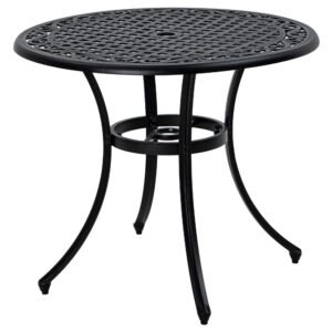 Outsunny ?90cm Four-Seated Round Aluminium Garden Table, with Parasol Hole