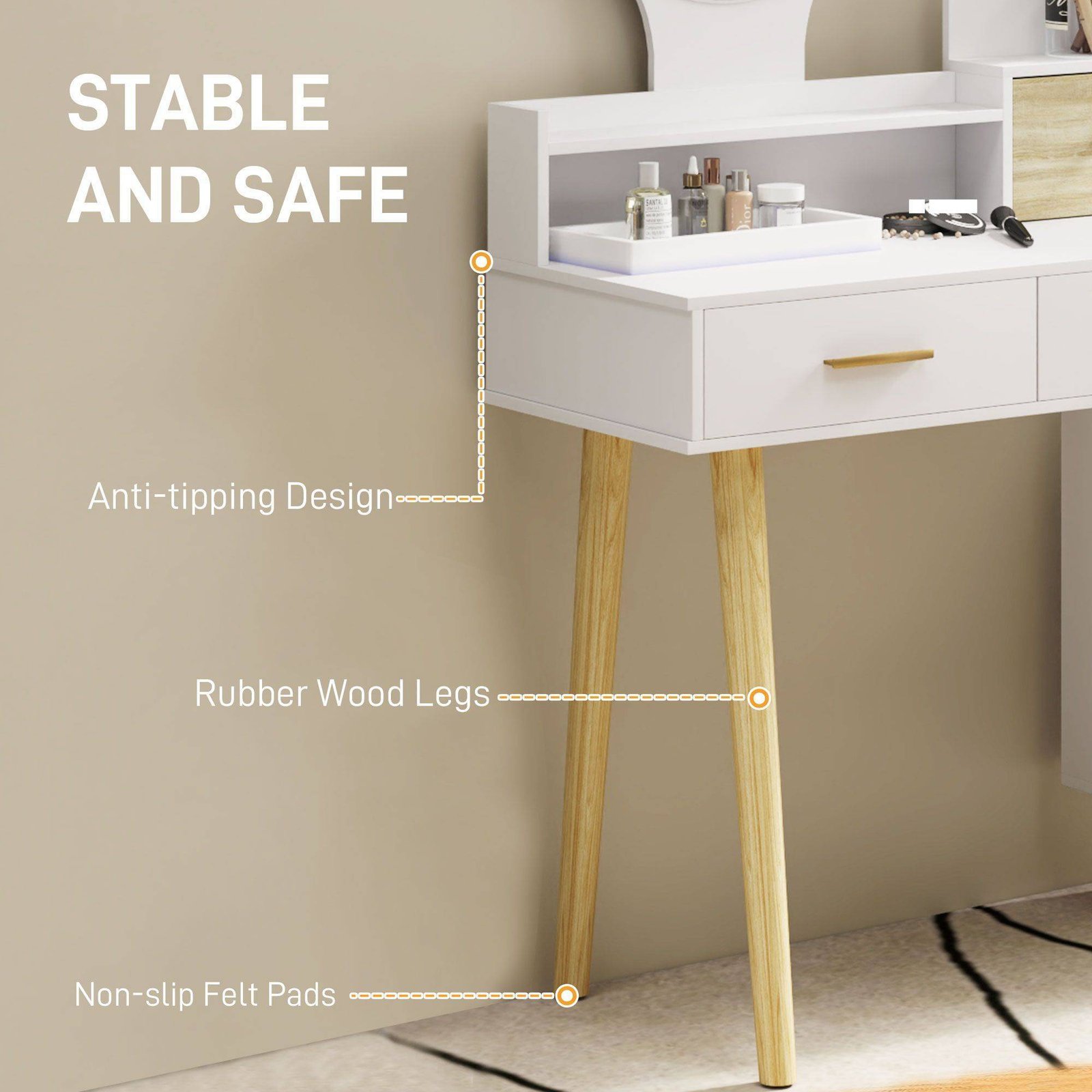 HOMCOM Elegant Dressing Table, with Storage - White - Image 6