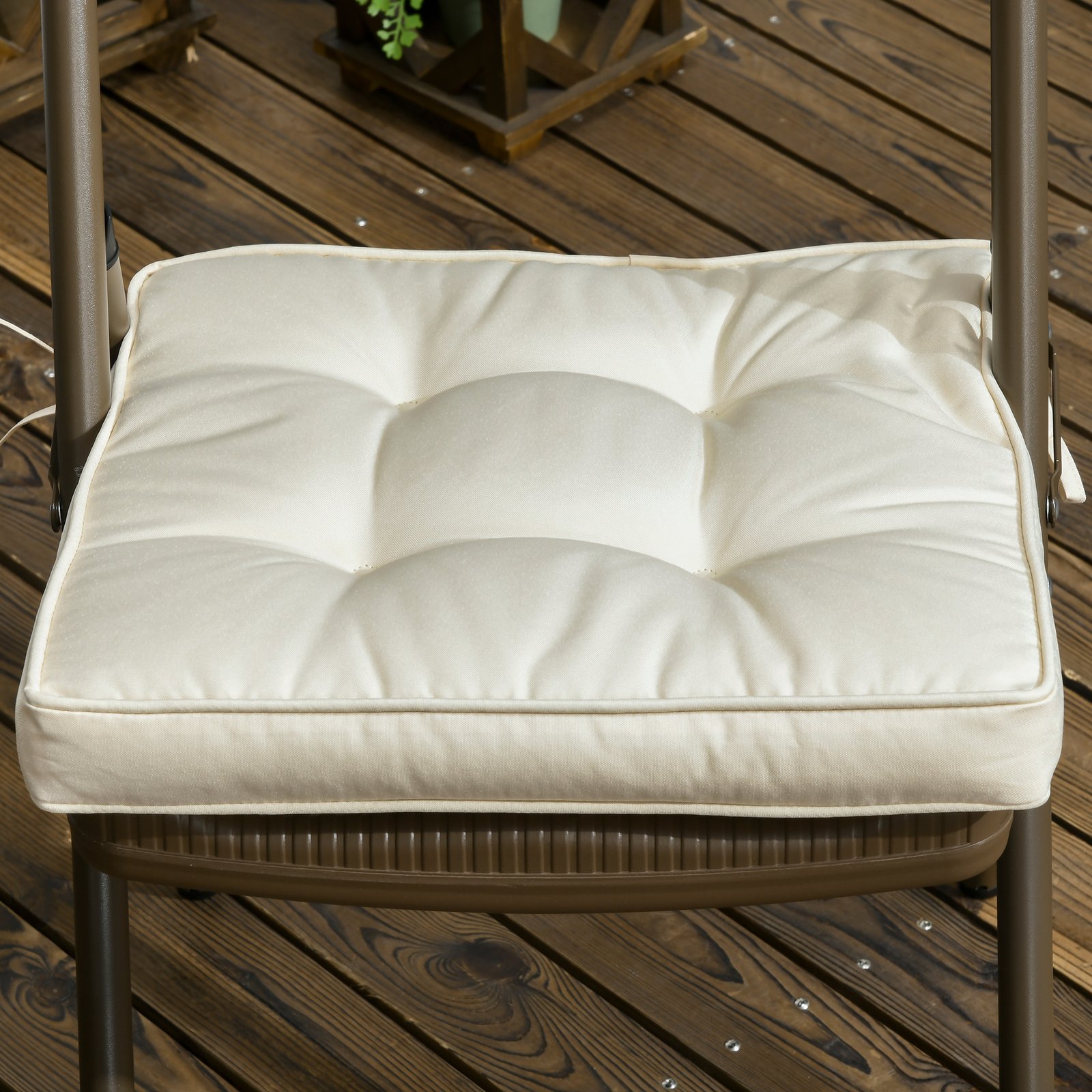 Outsunny Set of 4 Garden Seat Cushion with Ties, 42 x 42cm Replacement Dining Chair Seat Pad, Cream White - Image 7