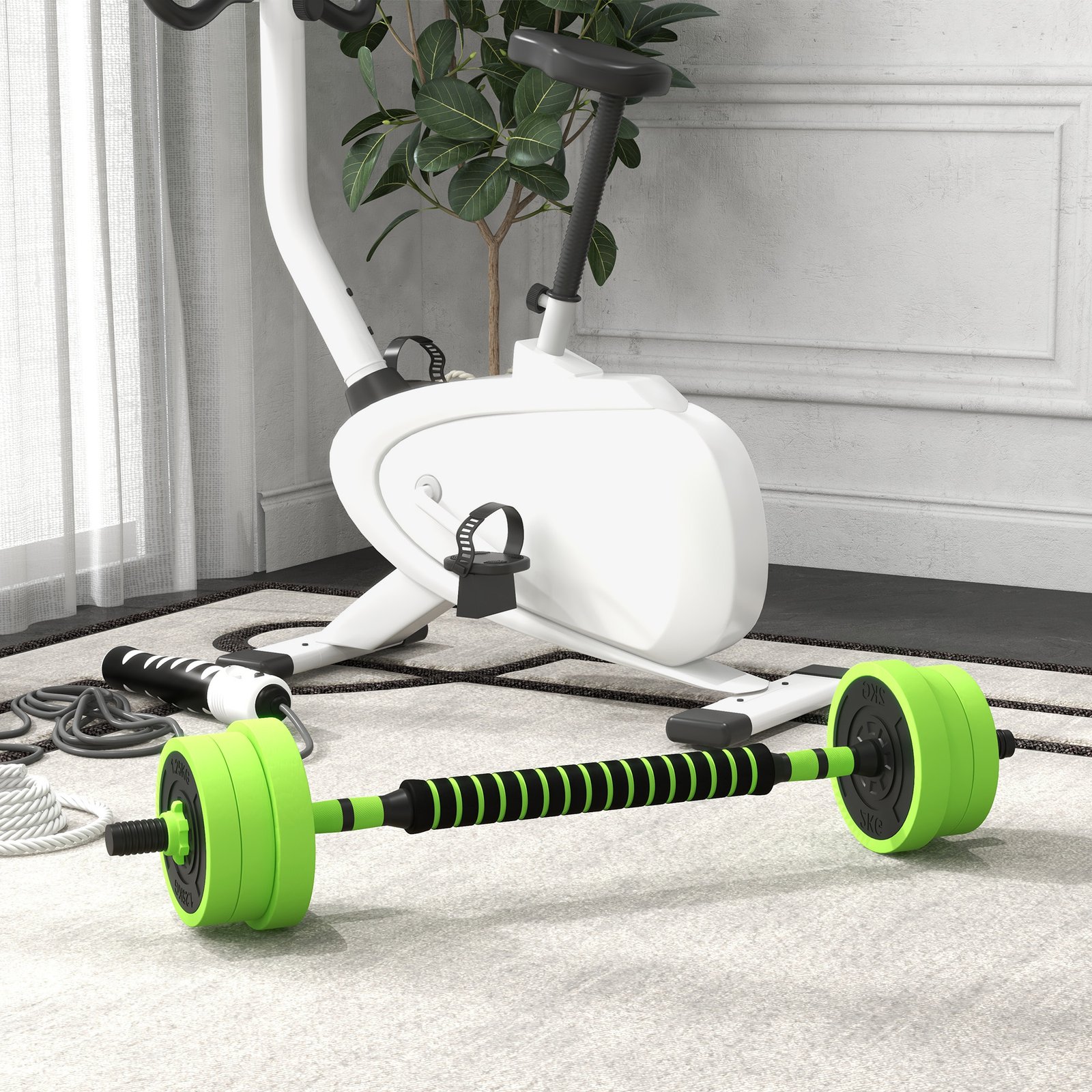 SPORTNOW 40kg 4-In-One Adjustable Weight Dumbbells Set, Barbell, Kettlebell, Push Up Stand - Green - Image 2