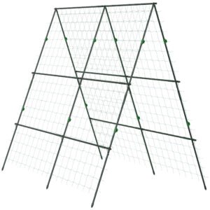 Outsunny Garden Cucumber Trellis for Climbing Plants, A-Frame Trellis Plant Support with Climbing Net, DIY Adjustable Cucumber Support Frame for Raised Bed, Vegetables, Flowers, Fruit, Green
