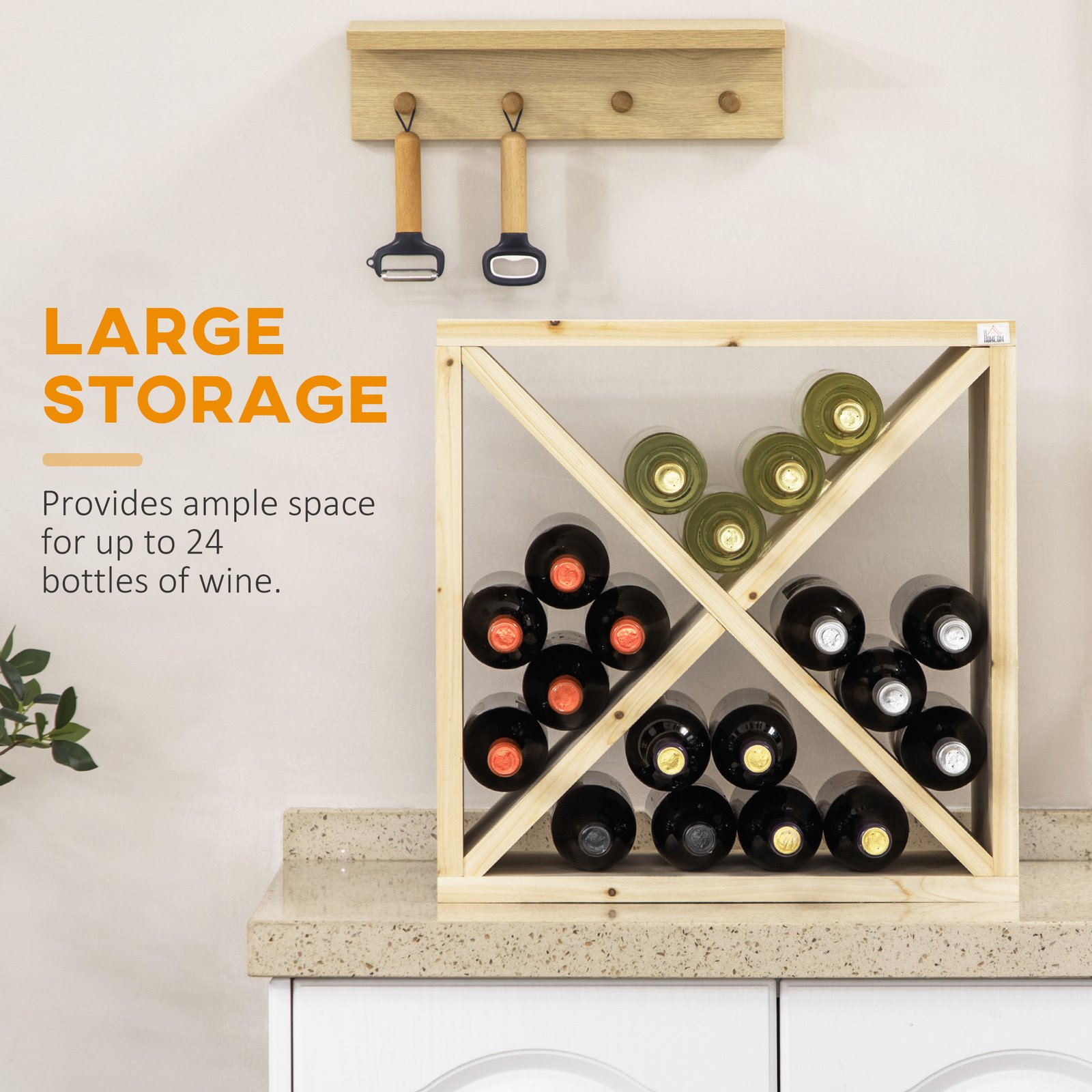 HOMCOM Set of 2 Wooden Wine Rack, X-Shaped Square Tabletop Storage Holder for 24 Bottle, Natural Wood - Image 4