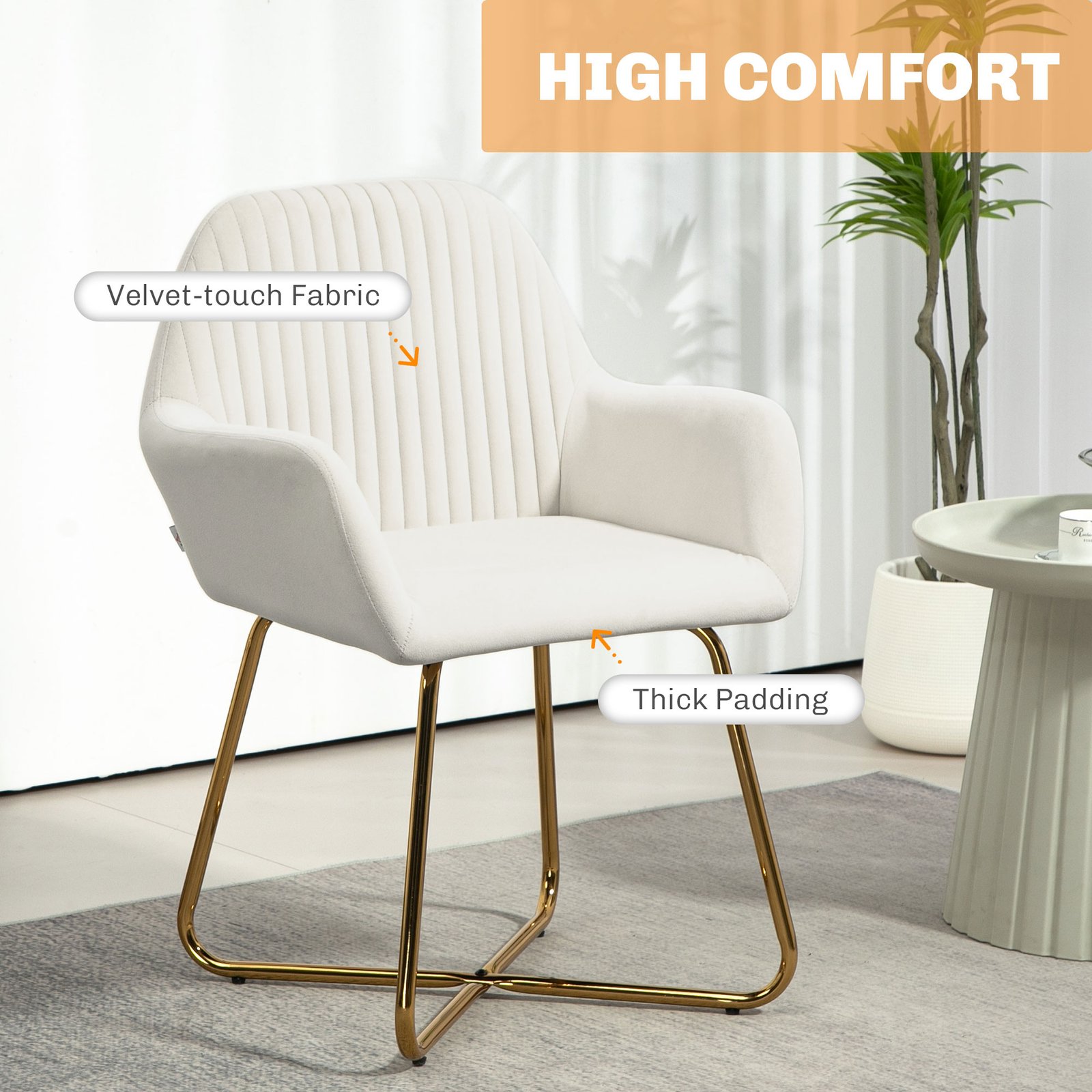 HOMCOM Modern Arm Chair Upholstered Accent Chair with Metal Base for Living Room Cream White - Image 5