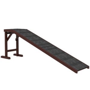 PawHut Pet Ramp for Dogs with Non-Slip Carpet and Top Platform - Brown & Grey