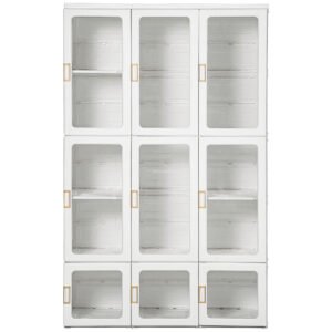 HOMCOM Portable Clothes Wardrobe for Bedroom, Foldable Clothes Organiser with Cube Storage, Hanging Rods, Magnet Doors, White