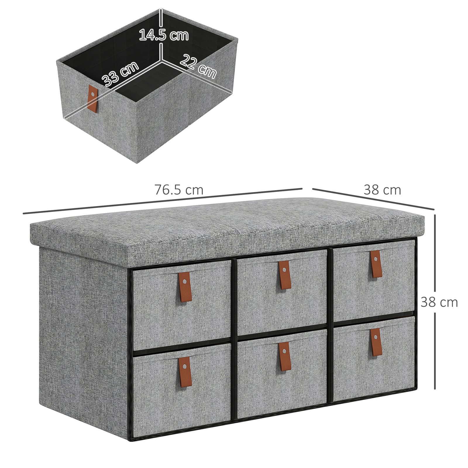HOMCOM Shoe Bench with Seat, Shoe Storage Bench with Cushion and 6 Fabric Drawers for Entryway, Hallway, Living Room, Bedroom, Light Grey - Image 3