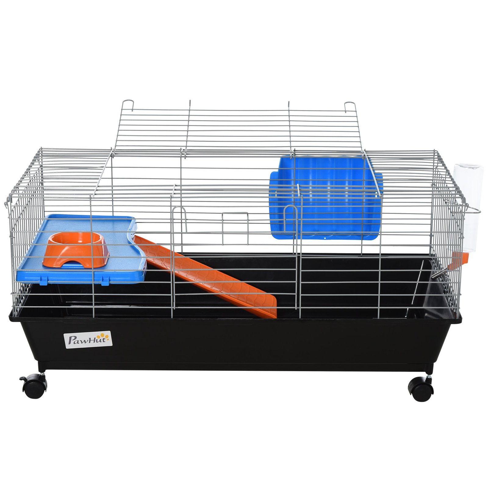PawHut Steel Small 2-Tier Small Guinea Pigs Hutches w/ Accessories Blue/Orange - Image 9