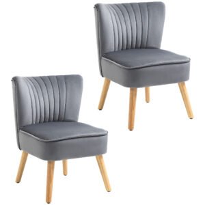 HOMCOM Velvet Accent Chair Occasional Tub Seat Padding Curved Back with Wood Frame Legs Home Furniture for Bedroom Living Room Set of 2 Grey