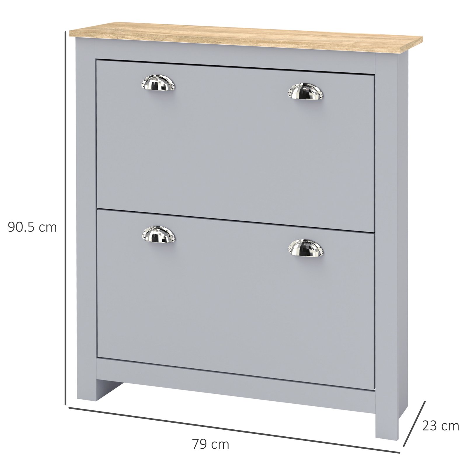 HOMCOM 2 Drawer Shoe Cabinet Modern Narrow Shoe Cupboard Hallway Wooden Storage Organiser with Flip Doors Adjustable Shelf for 6-12 Pairs, Grey - Image 3