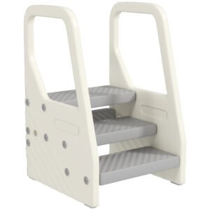 AIYAPLAY Adjustable 3 Step Toddler Tower with Handles, Non-slip Surface and Foot Pads, Grey