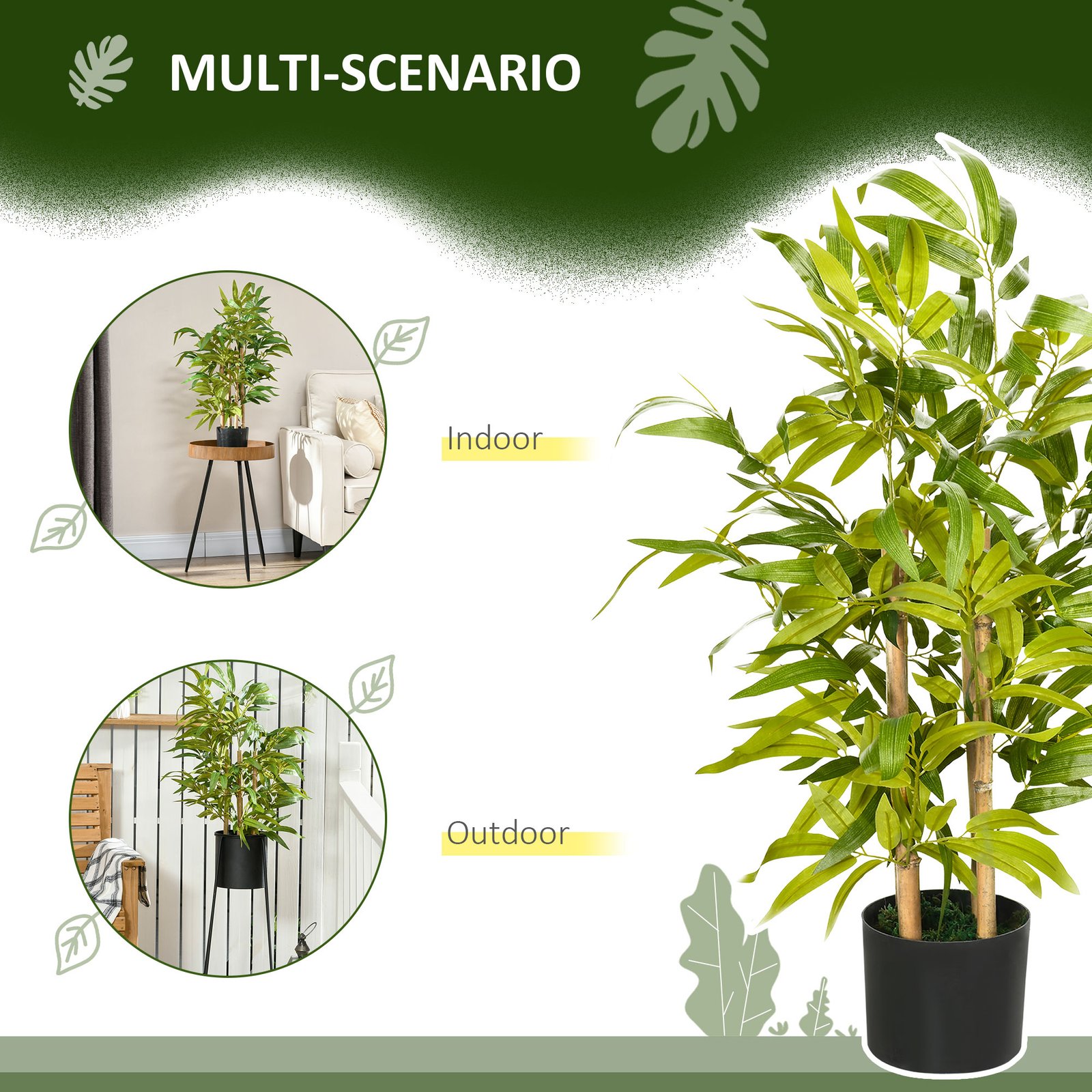 HOMCOM 2 PCs Artificial Plants Bamboo Tree in Pot Desk Fake Plants for Home Indoor Outdoor Decor, 15x15x60cm, Green - Image 5