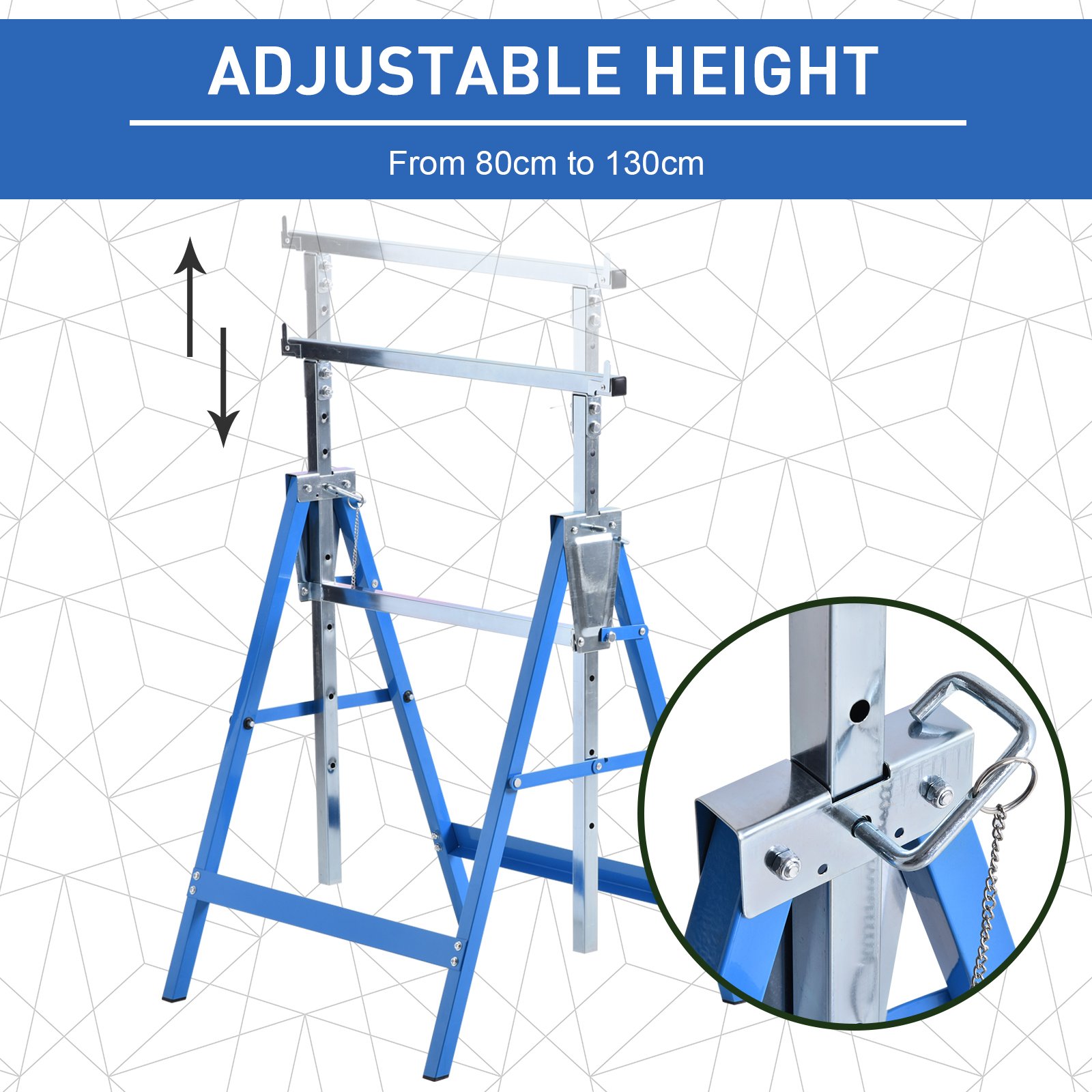 HOMCOM Set of 2 Adjustable Telescopic Builders Trestle, DIY Steel Work Bench Carpenter, Folding Saw Horse Tools Blue - Image 4