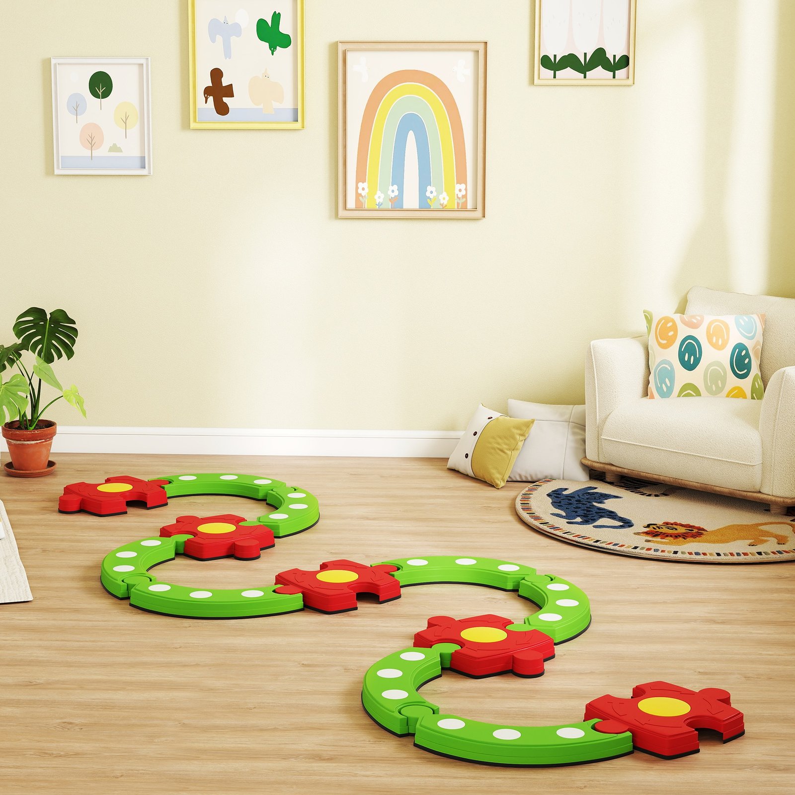 AIYAPLAY 13 PCS Kids Balance Beam Stepping Stones Set with Non-slip Textured Surface, Outdoor Indoor for Toddlers, Green - Image 2