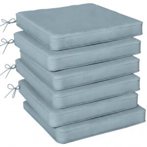 Outsunny Set of 6 Chair Cushion Seat Pads Dining Chair w/ Straps, Indoor Outdoor Removable Tie On Garden Patio, Light Grey