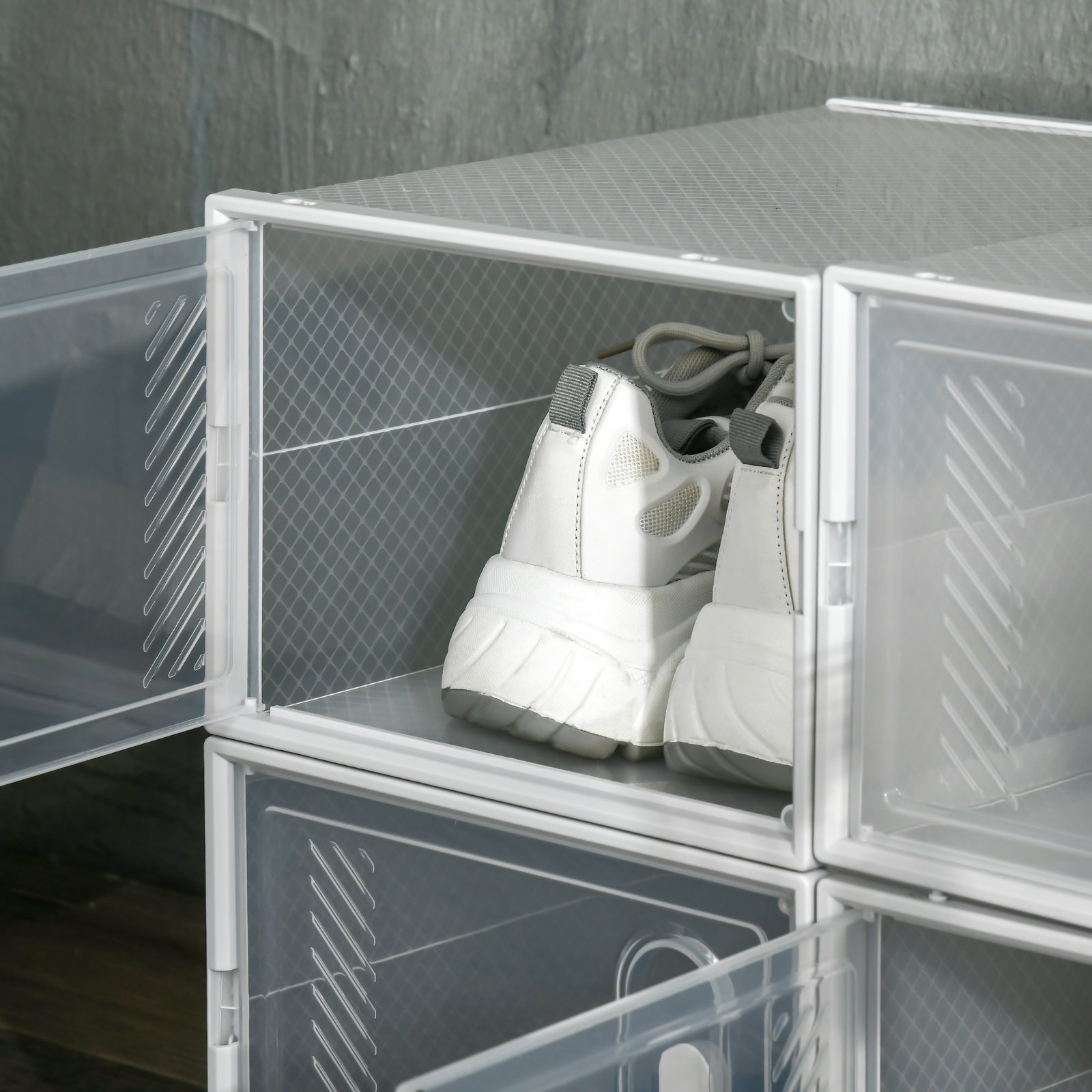 HOMCOM 8PCS Clear Shoe Box, Plastic Stackable Shoe Storage Box for UK/EU Size up to 8.5/43 with Magnetic Door for Women/Men, 25 x 35 x 19cm - Image 8
