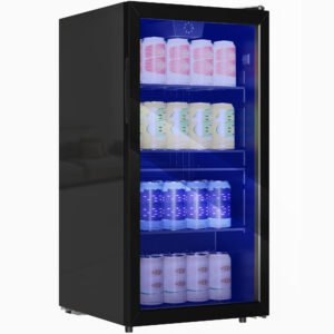 HOMCOM 93L Drinks Fridge, 115 Can Freestanding Beer Fridge with Glass Door, Adjustable Shelves, LED Light, for Beer Soda, Black HOMCOM 93L Drinks Fridge, 115 Can Freestanding Beer Fridge with Glass Door, Adjustable Shelves, LED Light, for Beer Soda, Black