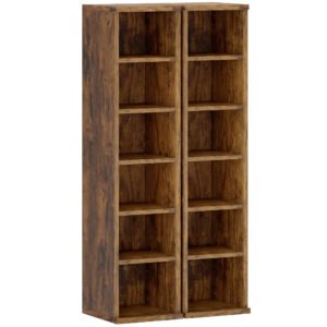 HOMCOM Set of 2 CD Media Display Shelf Unit Tower Rack with Adjustable Shelves, Rustic Brown