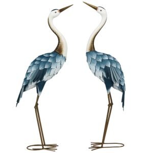 Outsunny Crane Garden Ornaments, 2 PCS Steel Garden Statue Set Gifts, Water and Rust Resistant Sculptures for Patio Pond Landscape Decoration, Multi-Colour