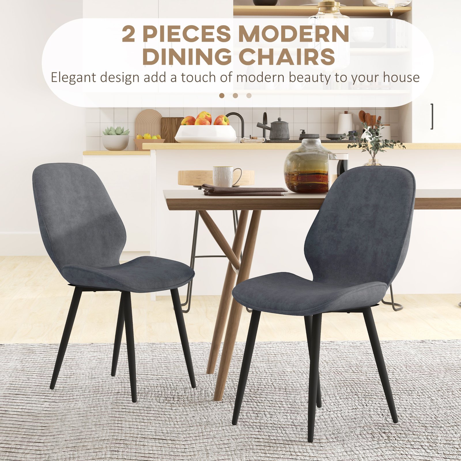 HOMCOM Velvet Dining Chairs, Set of 2 Dining Room Chairs with Metal Legs for Living Room, Dining Room, Grey - Image 4