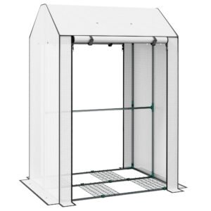 Outsunny Mini Greenhouse with 4 Wire Shelves, Portable Tomato Greenhouse, Upgraded Garden Grow House for Plants with Roll Up Door and Vents, 100 x 80 x 150cm, White