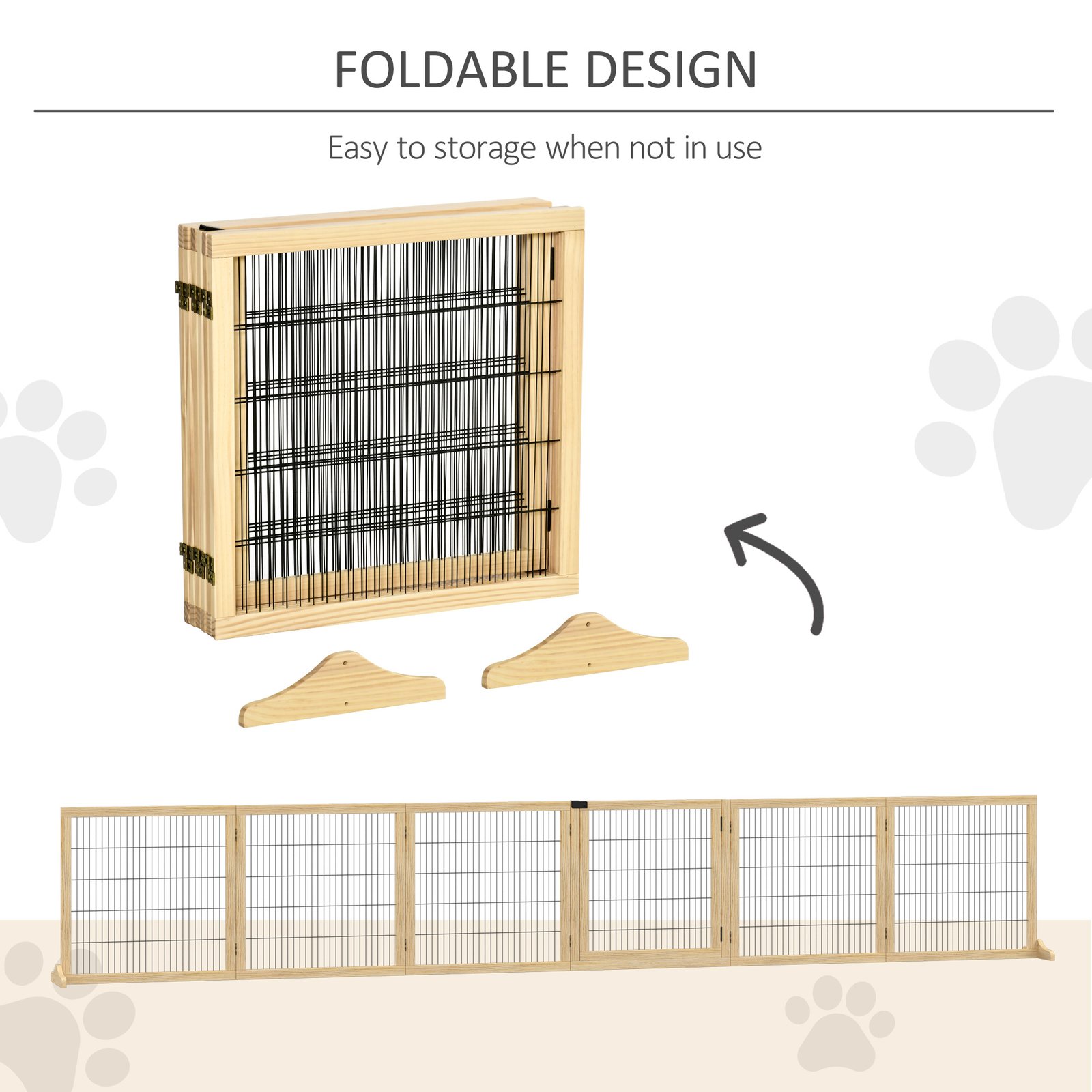 PawHut Wooden Pet Gate, Freestanding Dog Safety Barrier with Two Support Feet - Natural Tone - Image 6