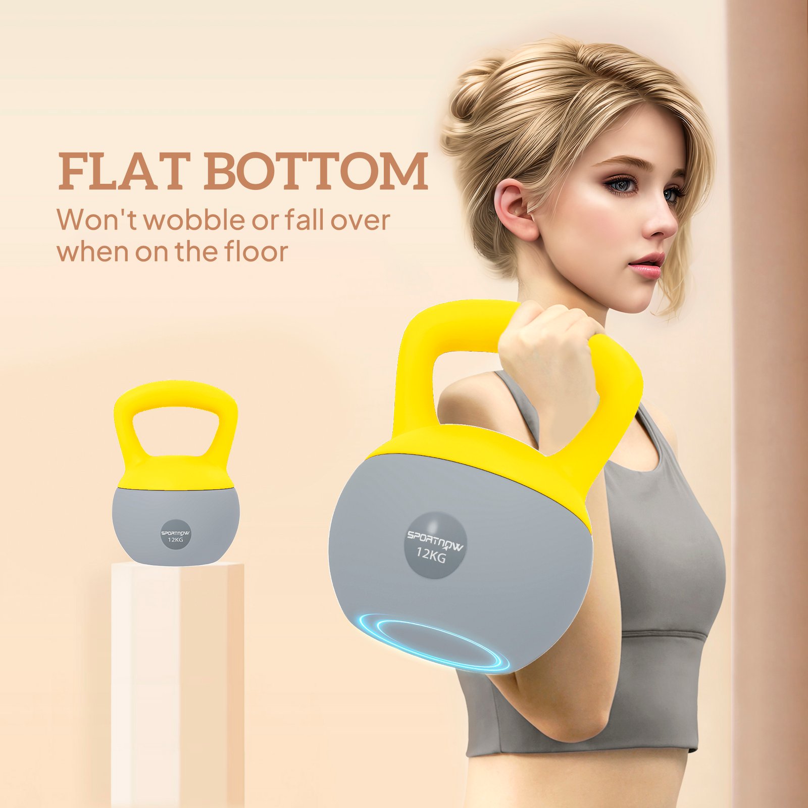 SPORTNOW 12KG Soft Kettlebell, Kettlebell with Non-Slip Handle for Home Gym, Weight Lifting, Strength Training, Yellow/Grey - Image 6