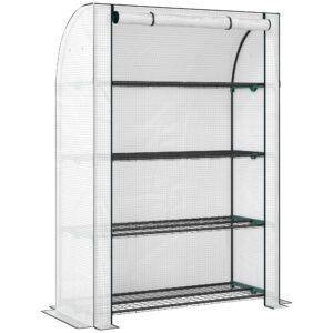 Outsunny Mini Greenhouse with Reinforced PE Cover, Portable Indoor Outdoor Green House with Roll-up Door, 170 x 120 x 50cm, White