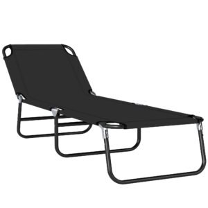 Outsunny Foldable Sun Lounger with 5-Position Adjustable Backrest, Outdoor Portable Recliner Chaise Lounge Chair with Breathable Mesh Fabric, Black