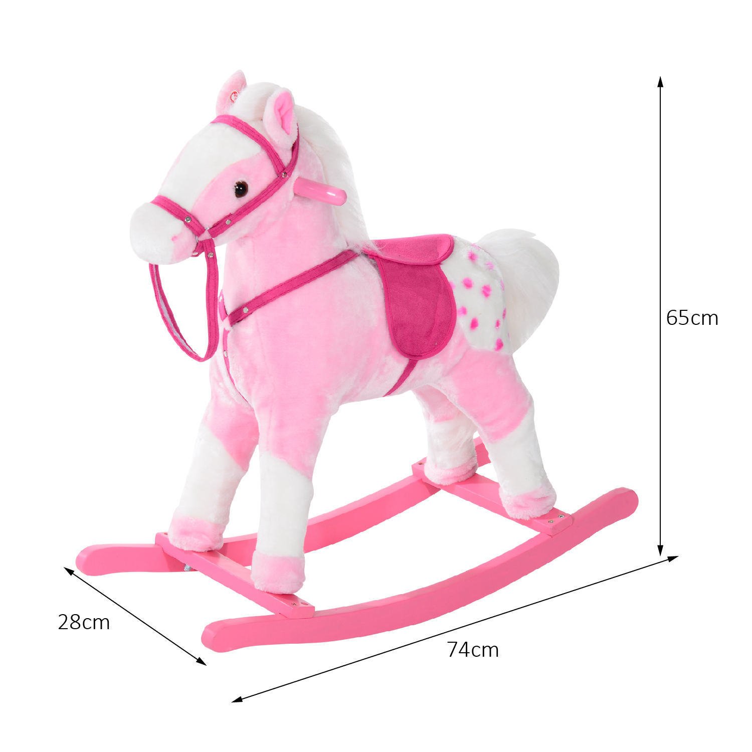 HOMCOM Baby Rocking Horse Plush Ride on Animals Rocker with Sound Handle Grip for Kids 3-6 Years - Pink - Image 3