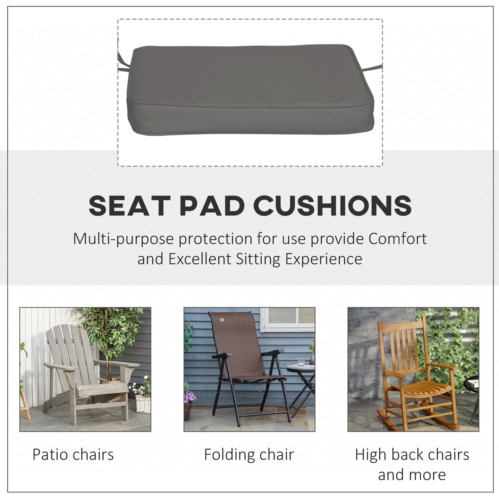 Outsunny Set of 6 Pcs Chair Cushion, 42Lx42Wx5T cm-Grey - Image 6