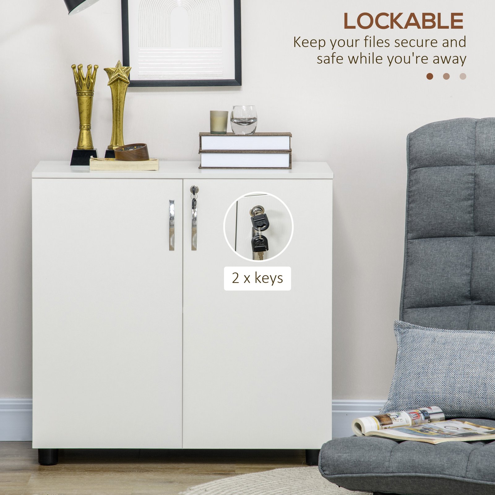 Vinsetto Two-Tier Locking Office Storage Cabinet - White - Image 6