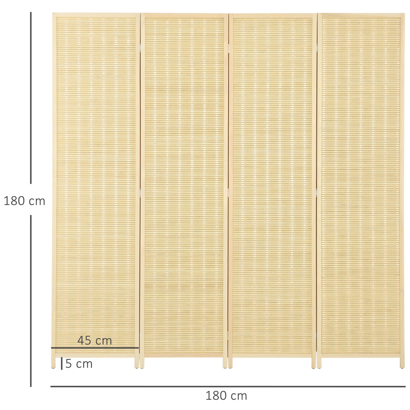 HOMCOM 4 Panel Folding Room Divider Screen, Wall Panel Privacy Furniture, Freestanding Paravent Partition Separator for Living Room, Bedroom and Office, 180 x 180cm, Natural - Image 3
