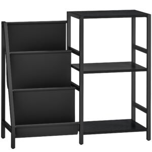 HOMCOM 3-Tier Record Player Stand, End Table for Living Room, Bedroom - Black Wood Effect