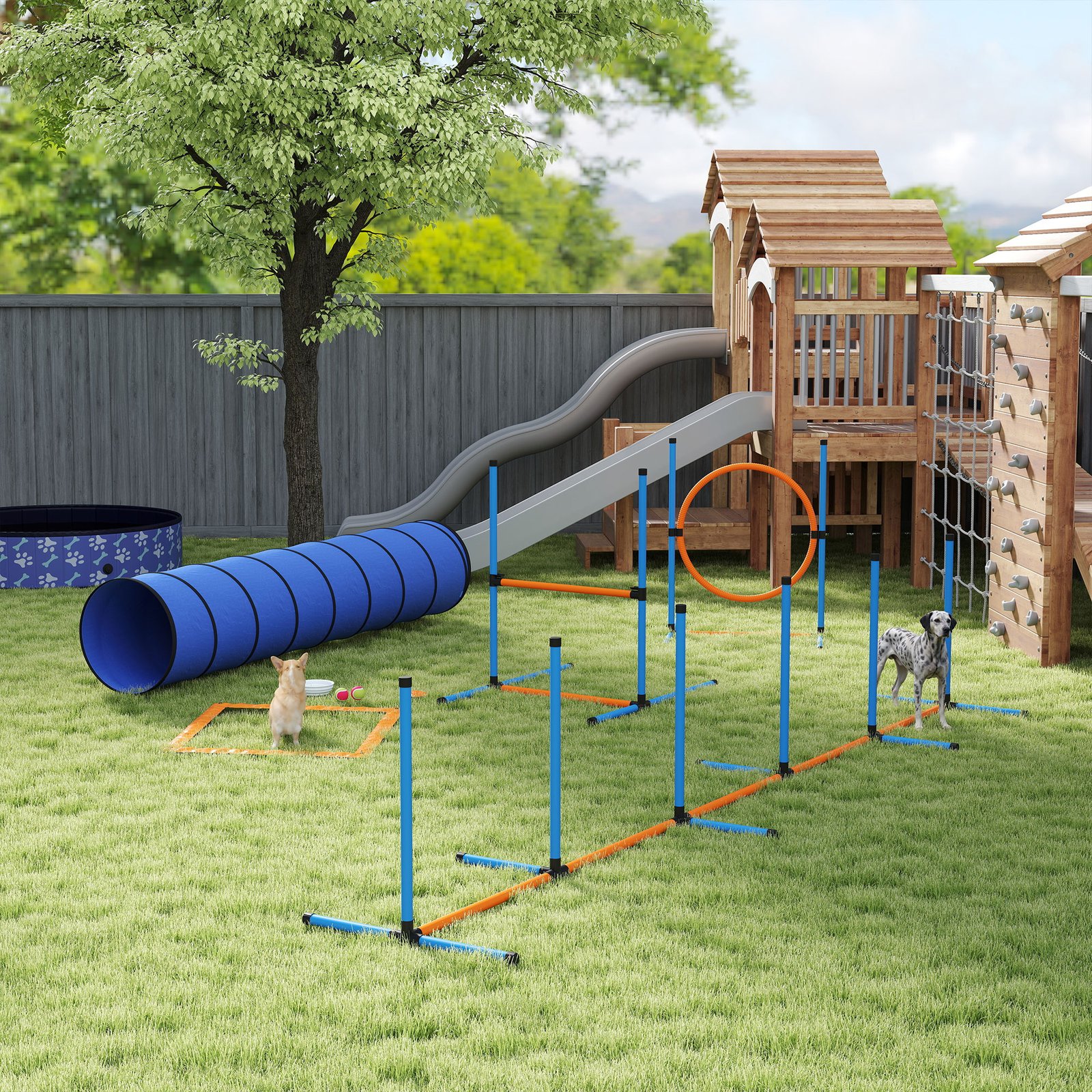 PawHut Dog Agility Equipment, 8PCS Agility Training Set with Tunnel, Weave Poles, Adjustable Hurdles, Jump Ring - Image 2