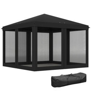 Outsunny 3 x 3 m Pop Up Gazebo, 420D Garden Tent Canopy with Removable Mesh Sidewall Netting, Carry Bag for Garden Patio Outdoor, Black