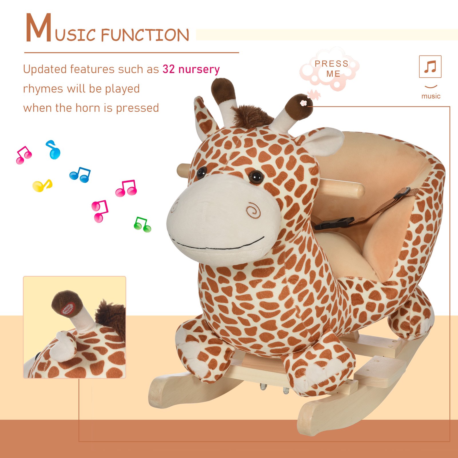HOMCOM Children Kids Rocking Horse Toys Giraffe Seat Belt Toddlers Baby Toy Gift - Image 5