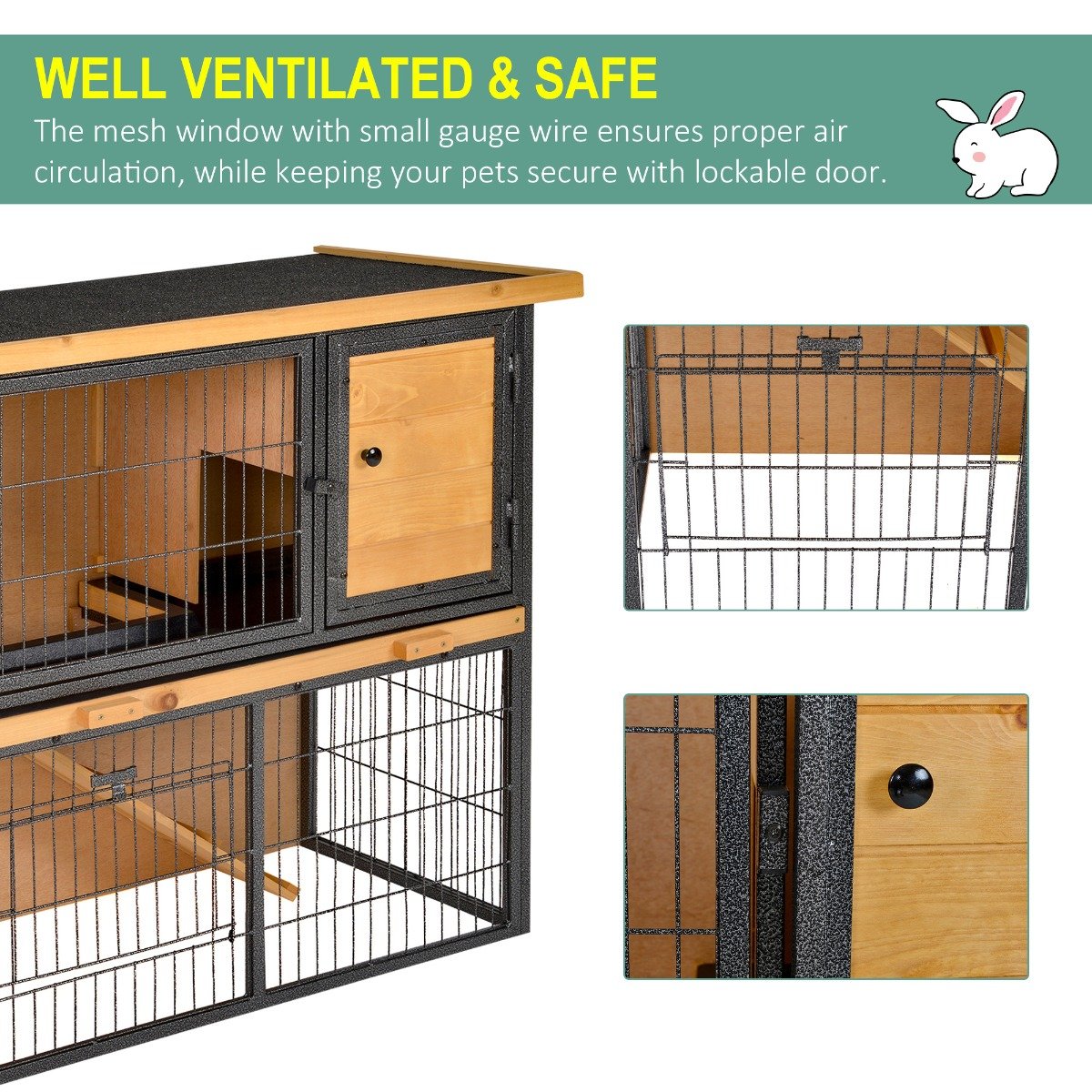 PawHut Wood-metal Guinea Pigs Hutches Elevated Pet House Outdoor 89.5 x 45 x 81cm - Image 5