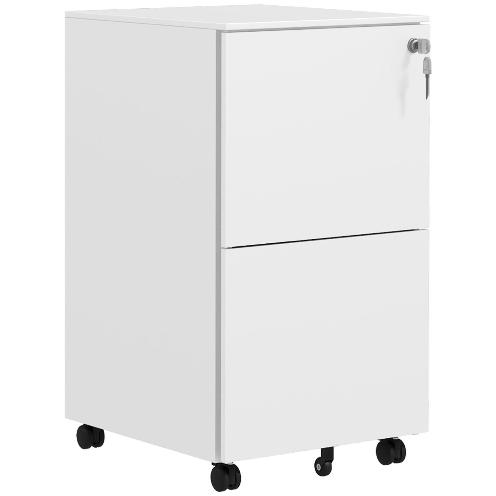 Vinsetto 2-Drawer Filing Cabinet with Lock and 5 Wheels, Steel Mobile File Cabinet, for A4, Legal and Letter Size, Pre-Assembled Body, White