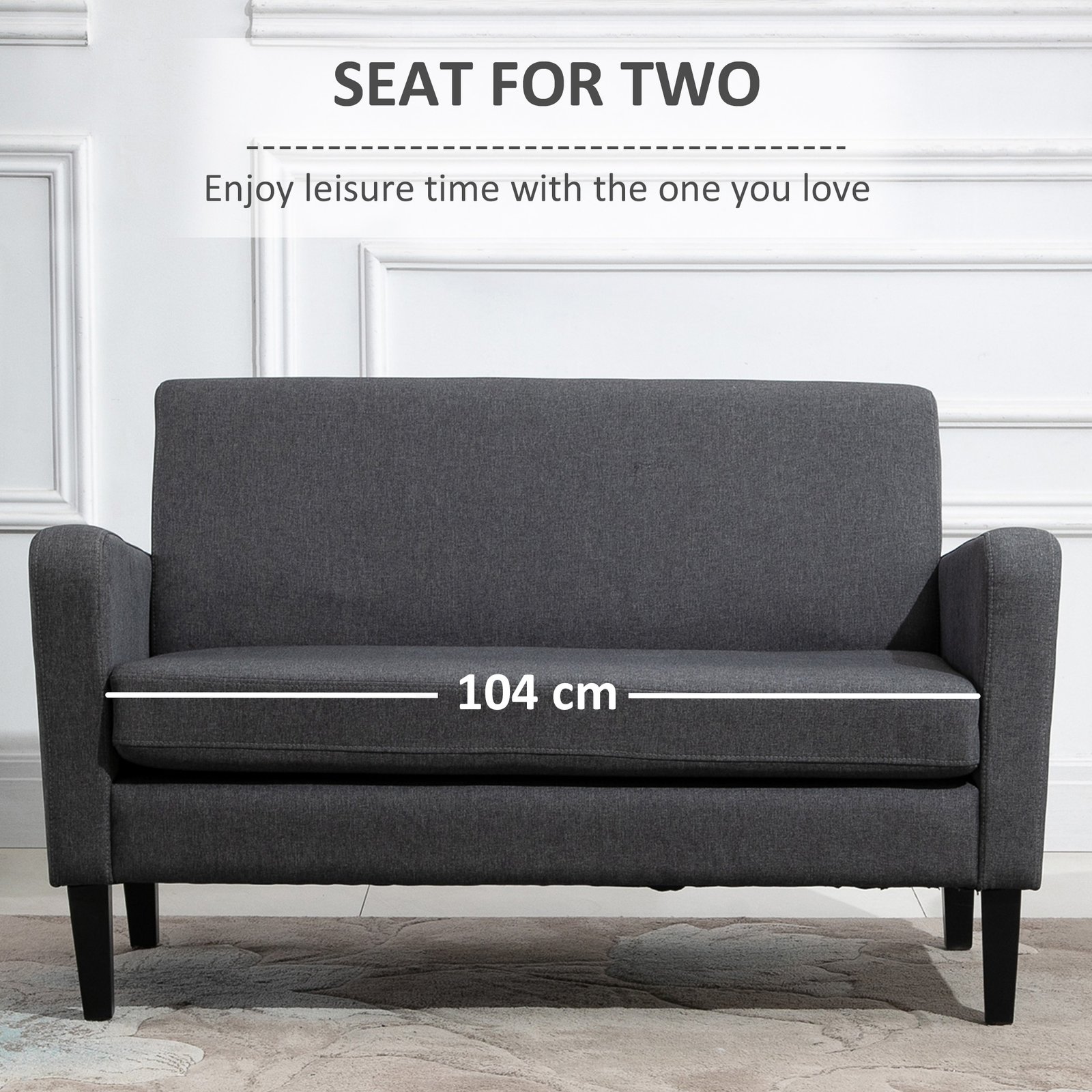 HOMCOM Linen Modern-Curved 2-Seat Sofa Loveseat w/ Thick Cushion Wood Legs Foot Pads Single Compact Home Furniture Grey - Image 6