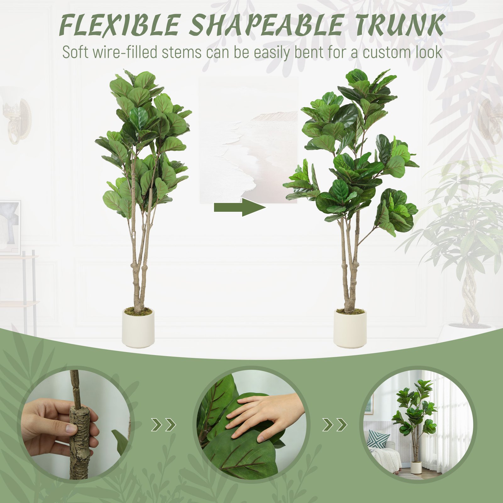 HOMCOM 180cm Artificial Fiddle Leaf Fig Tree - Green - Image 6