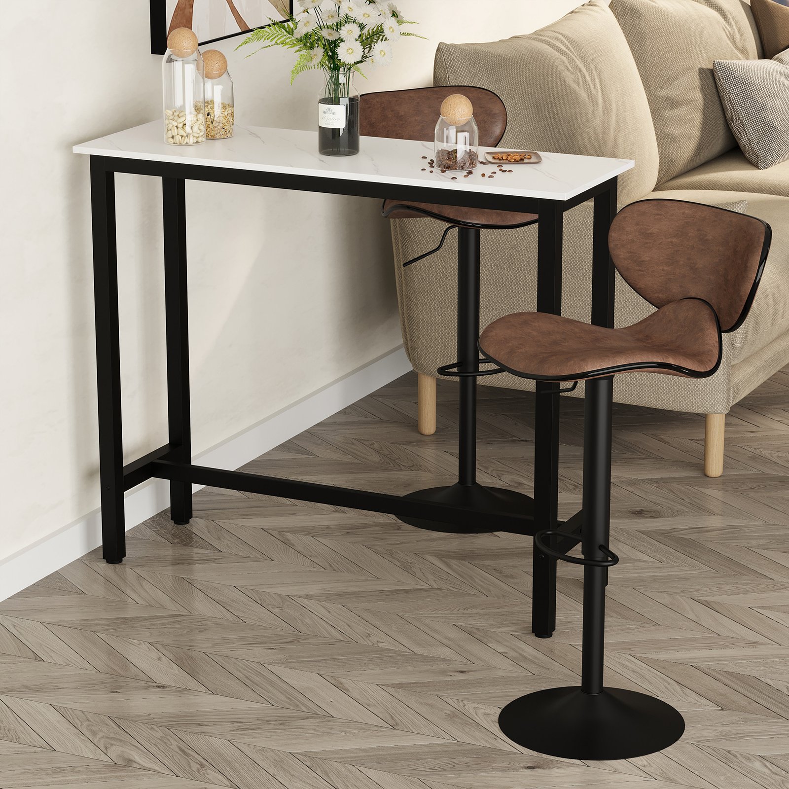 HOMCOM Rectangular Bar Table, Wood Effect Coffee Table for Small Space, Breakfast Dining, Kitchen, Industrial, White & Black - Image 2